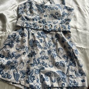 Christian Lacroix Blue White Floral Belted Romper NWT Size M